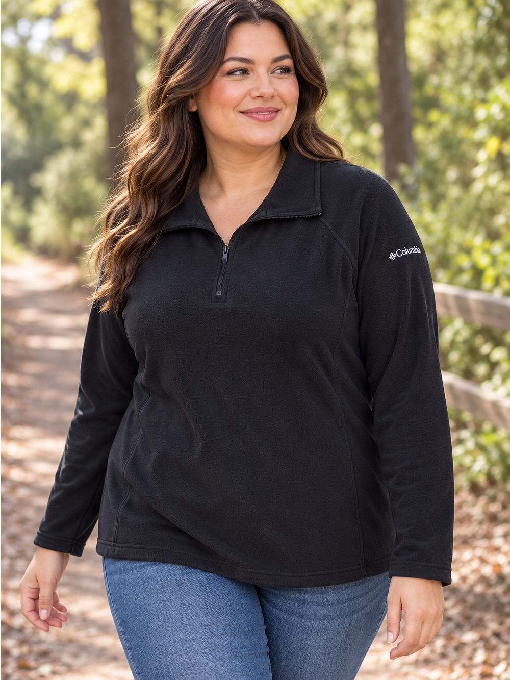 Columbia Womenโs Plus Size 1X Black Quarter Zip Fleece Sweatshirt Pullover VGUC